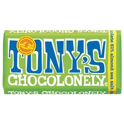 Tony's Chocolonely Dark Chocolate 51% Almond Sea Salt 180g [Pack of 15]