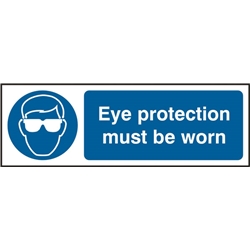 Eye Protection Myst Be Worn Sign White/Blue 300X100Mm