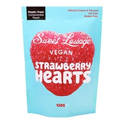 Sweet Lounge Vegan Fizzy Strawberry Hearts Pouch 130g [Pack of 8]