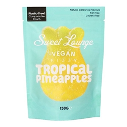 Sweet Lounge Vegan Fizzy Tropical Pineapple Pouch 130g [Pack of 8]