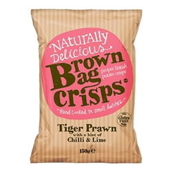 Brown Bag Crisps Tiger Prawn With a Hint of Chilli & Lime 150g [Pack of 10]