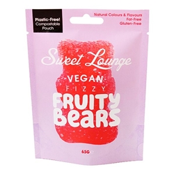 Sweet Lounge Vegan Fizzy Fruity Bears Pouch 65g [Pack of 10]