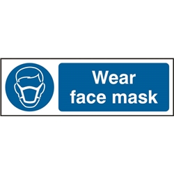 Wear Face Mask Sign White/Blue 300X100Mm