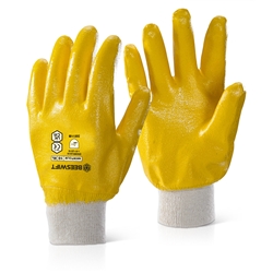 Beeswift Nitrile Knitted Wrist Fully Coated Light Weight Gloves Yellow 10