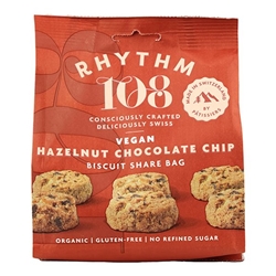 Rhythm 108 Swiss Vegan Hazelnut Chocolate Chip Share Bag 135g [Pack of 8]