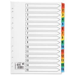 5 Star Office Index 150gsm Card with Coloured Mylar Tabs 1-15 A4 White