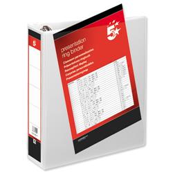 5 Star Office Presentation Ring Binder Polypropylene 4 D-Ring 65mm Size A4 White [Pack 10]