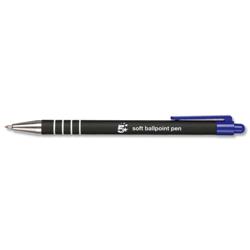 5 Star Office Retractable Ball Pen Soft Grip 1.0mm Tip 0.5mm Line Blue [Pack 12]