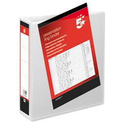 5 Star Office Presentation Ring Binder Polypropylene 2 D-Ring 65mm Size A4 White [Pack 10]