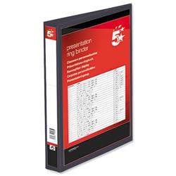 5 Star Office Presentation Ring Binder Polypropylene 4 D-Ring 25mm Size A4 Black [Pack 10]