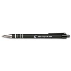 5 Star Office Retractable Ball Pen Soft Grip 1.0mm Tip 0.5mm Line Black [Pack 12]
