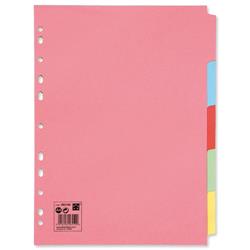 5 Star Office Subject Dividers Multipunched Manilla Card 5-Part A4 Assorted