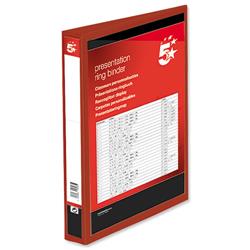 5 Star Office Presentation Ring Binder Polypropylene 4 D-Ring 25mm Size A4 Red [Pack 10]