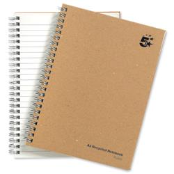 5 Star Eco Notebook Wirebound Hard Cover Recycled 80gsm A5 Manilla [Pack 5]
