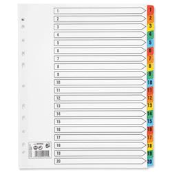 5 Star Office Maxi Index Extra-wide 150gsm Card with Coloured Mylar Tabs 1-20 A4 White