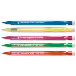 5 Star Office Disposable Mechanical Pencil Retractable with 3 x 0.7mm Lead Assorted Barrels [Pack 10]