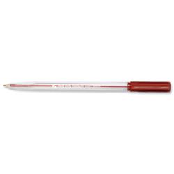 5 Star Office Ball Pen Clear Barrel Medium 1.0mm Tip 0.7mm Line Red [Pack 50]