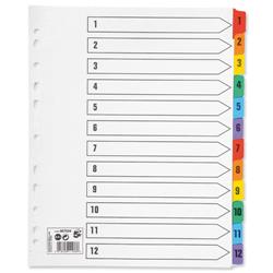 5 Star Office Maxi Index Extra-wide 150gsm Card with Coloured Mylar Tabs 1-12 A4 White