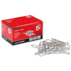 5 Star Office Paperclips Metal Large 33mm Lipped [Pack 10x100]