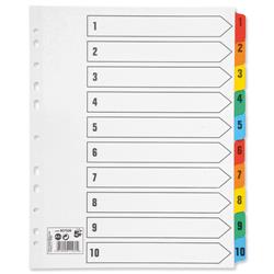 5 Star Office Maxi Index Extra-wide 150gsm Card with Coloured Mylar Tabs 1-10 A4 White
