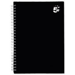 5 Star Office Notebook Wirebound Hard Cover Ruled 80gsm A5 Black [Pack 5]