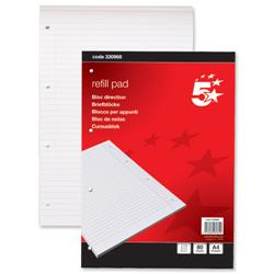 5 Star Office Refill Pad Feint Headbound Ruled with Margin 4-Hole Punched 80 Sheets A4 [Pack 10]