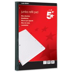 5 Star Office Jumbo Pad Feint Sidebound Ruled with Margin 60gsm 4-Hole Punched 200 Sheets A4 [Pack 4]