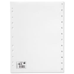 5 Star Office Index Multipunched 130 micron Polypropylene 1-12 A4 White
