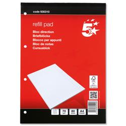 5 Star Office Refill Pad FSC Feint Headbound Ruled with Margin 70gsm 4-Hole Punched 80 Sheet A4 [Pack 10]
