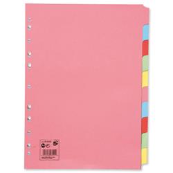 5 Star Office Subject Dividers 10-Part Recycled Card Multipunched 155gsm A4 Assorted [Pack 25]