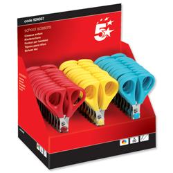 5 Star Office School Scissors with Plastic Handles and Stainless Steel Blades 130mm Assorted [Pack 30]