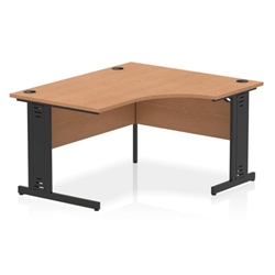 Impulse 1400mm Right Crescent Office Desk Oak Top Black Cable Managed Leg