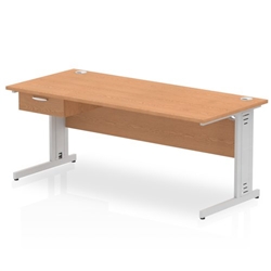 Impulse 1800 x 800mm Straight Office Desk Oak Top Silver Cable Managed Leg Workstation 1 x 1 Drawer Fixed Pedestal