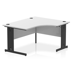 Impulse 1400mm Right Crescent Office Desk White Top Black Cable Managed Leg