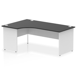 Impulse 1800mm Left Crescent Office Desk Black Top White Panel End Leg