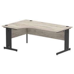 Impulse 1800mm Left Crescent Office Desk Grey Oak Top Black Cable Managed Leg