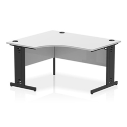 Impulse 1400mm Left Crescent Office Desk White Top Black Cable Managed Leg