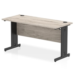 Impulse 1400 x 600mm Straight Office Desk Grey Oak Top Black Cable Managed Leg