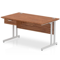 Impulse 1400 x 800mm Straight Office Desk Walnut Top Silver Cantilever Leg Workstation 1 x 1 Drawer Fixed Pedestal