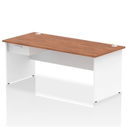 Impulse 1800 x 800mm Straight Office Desk Walnut Top White Panel End Leg Workstation 1 x 1 Drawer Fixed Pedestal