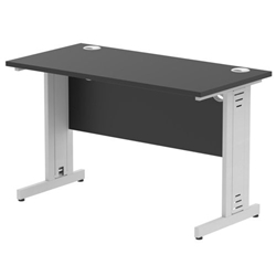Impulse 1200 x 600mm Straight Office Desk Black Top Silver Cable Managed Leg