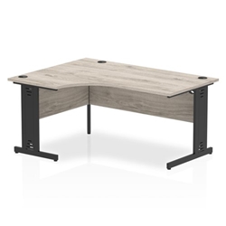 Impulse 1600mm Left Crescent Office Desk Grey Oak Top Black Cable Managed Leg