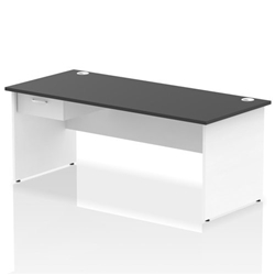 Impulse 1800 x 800mm Straight Office Desk Black Top White Panel End Leg Workstation 1 x 1 Drawer Fixed Pedestal