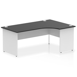 Impulse 1800mm Right Crescent Office Desk Black Top White Panel End Leg