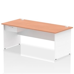 Impulse 1800 x 800mm Straight Office Desk Beech Top White Panel End Leg Workstation 1 x 1 Drawer Fixed Pedestal