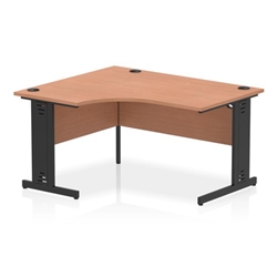 Impulse 1400mm Left Crescent Office Desk Beech Top Black Cable Managed Leg