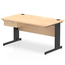 Impulse 1400 x 800mm Straight Office Desk Maple Top Black Cable Managed Leg Workstation 1 x 1 Drawer Fixed Pedestal