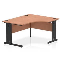 Impulse 1400mm Right Crescent Office Desk Beech Top Black Cable Managed Leg