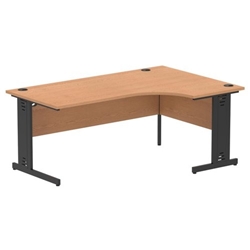 Impulse 1800mm Right Crescent Office Desk Oak Top Black Cable Managed Leg
