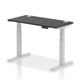 Air 1200 x 600mm Height Adjustable Office Desk Black Top Cable Ports Silver Leg
